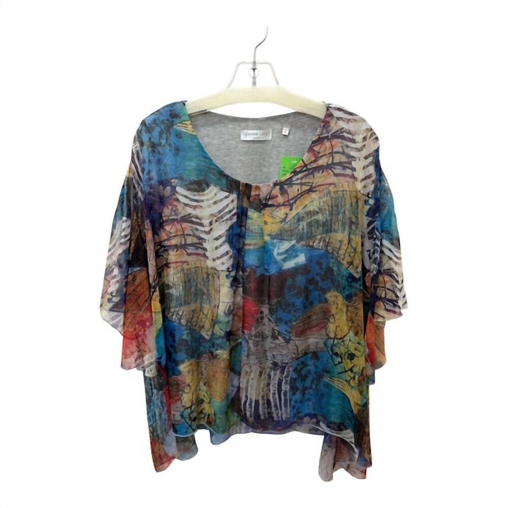 NEW PATRIZIA LUCA women's chiffon overlay top in multi